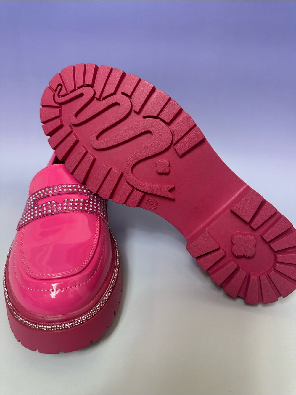 Cape Robbin Hot Pink Patent Loafers Women’s Rhinestone Strap Slip-On Flats - Picture 4 of 6